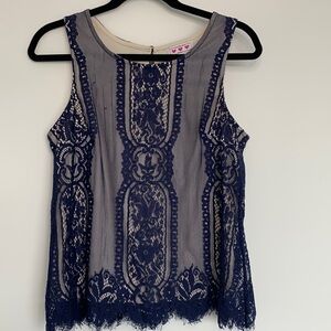 Blue Lace Tank Top Blouse
